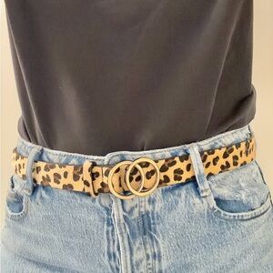 Leopard Print Double-Ring Waist Belt - Tan